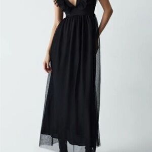 Commense Black Ruffle Maxi Dress